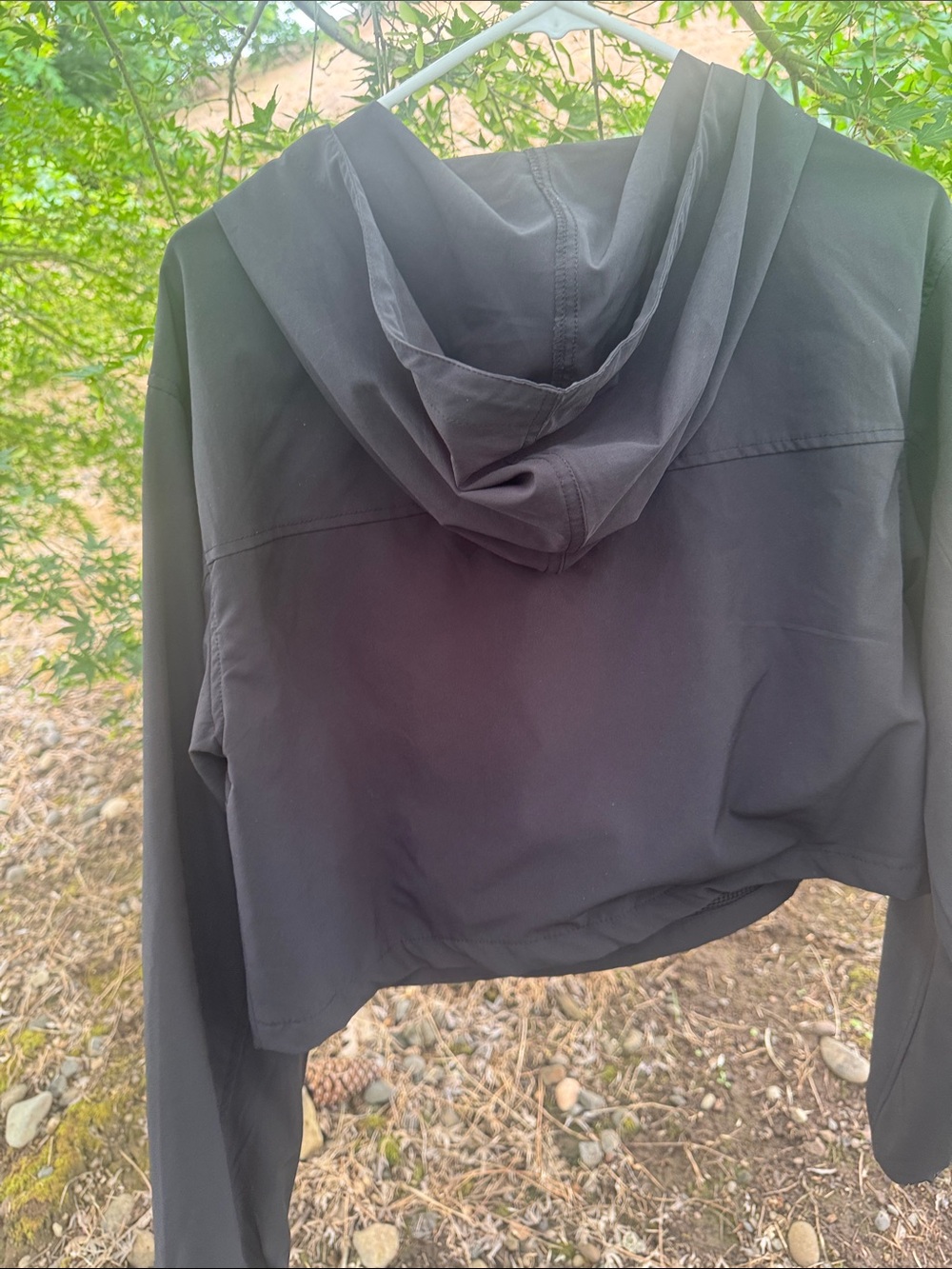Forever 21 Black Cropped Hooded Bomber Jacket with White Trim and front pocket - Picture 6 of 8